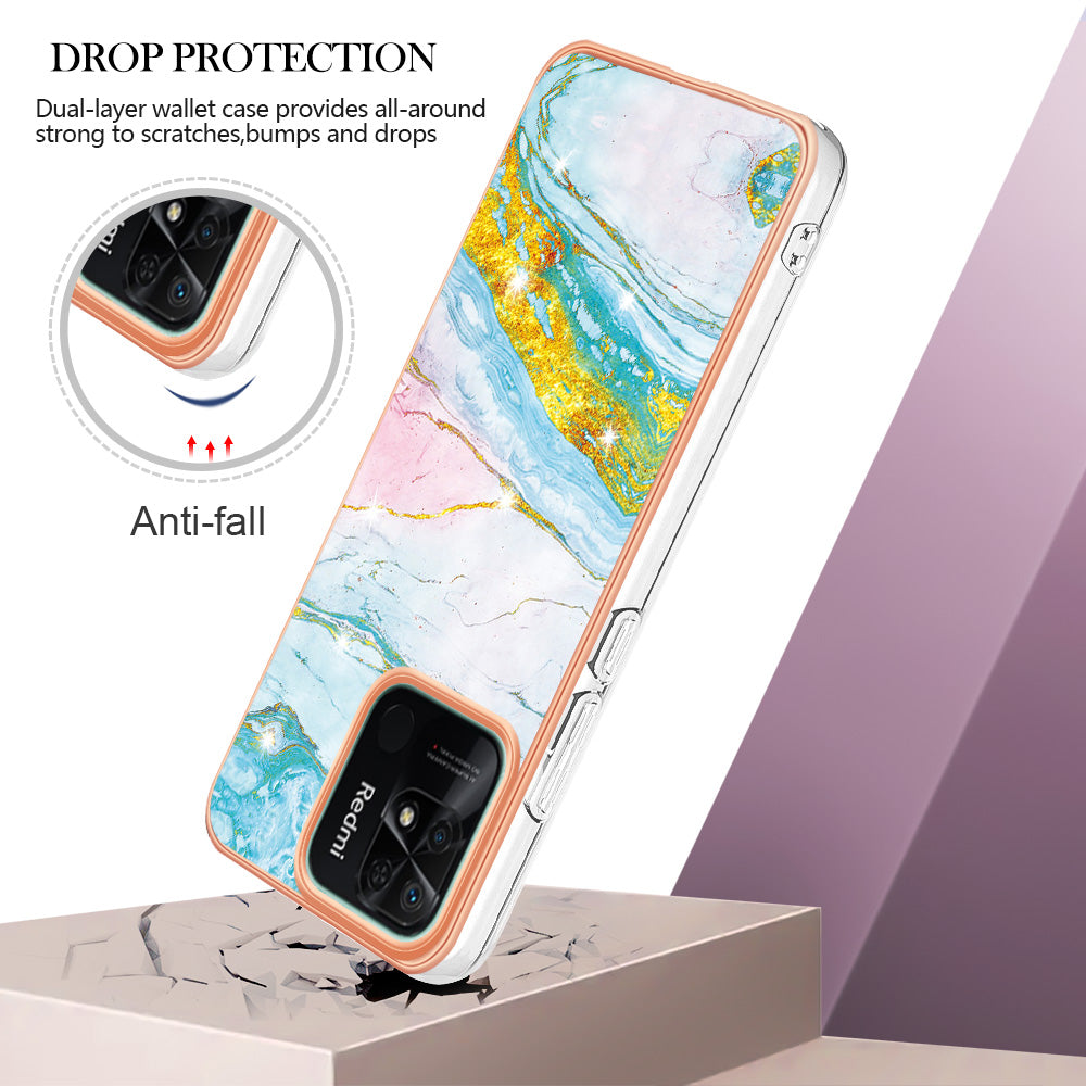 YB IMD Series-2 Electroplating Cover for Xiaomi Redmi 10C 4G IMD Marble Pattern Phone Case TPU Shell
