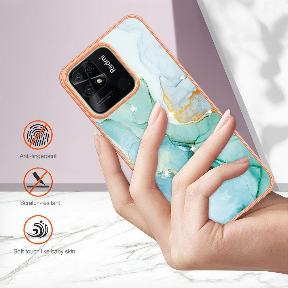 YB IMD Series-2 Electroplating Cover for Xiaomi Redmi 10C 4G IMD Marble Pattern Phone Case TPU Shell