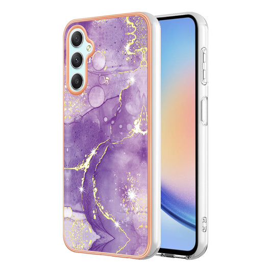 YB IMD Series-2 For Samsung Galaxy A24 4G Electroplating Cover IMD Marble Pattern Phone Case TPU Shell