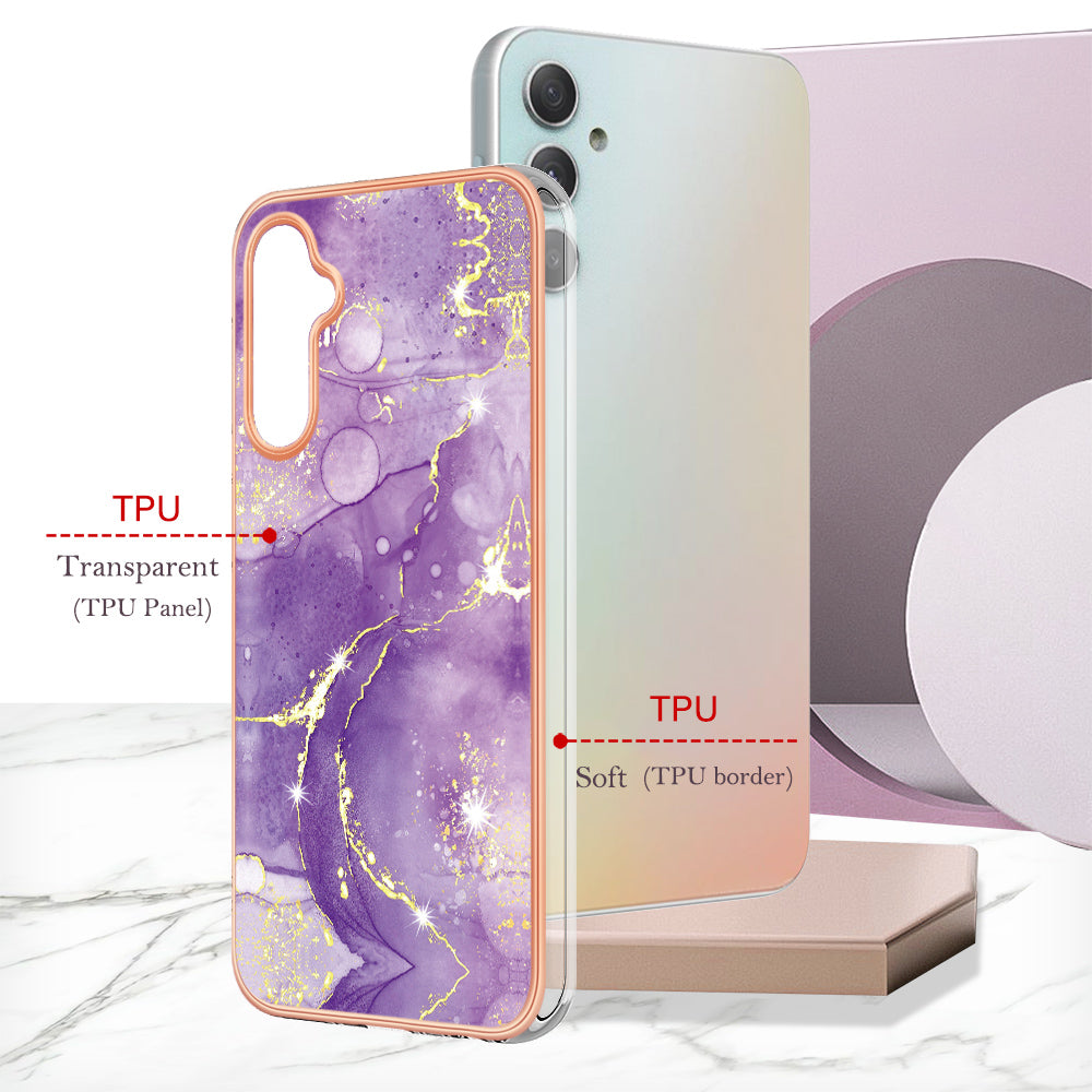 YB IMD Series-2 For Samsung Galaxy A24 4G Electroplating Cover IMD Marble Pattern Phone Case TPU Shell