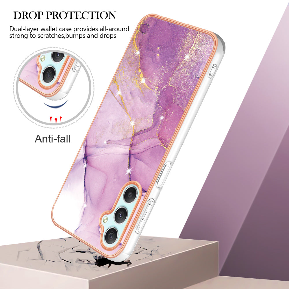 YB IMD Series-2 For Samsung Galaxy A24 4G Electroplating Cover IMD Marble Pattern Phone Case TPU Shell