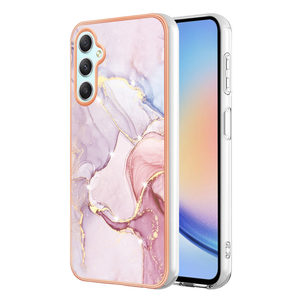 YB IMD Series-2 For Samsung Galaxy A24 4G Electroplating Cover IMD Marble Pattern Phone Case TPU Shell