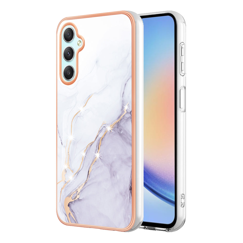 YB IMD Series-2 For Samsung Galaxy A24 4G Electroplating Cover IMD Marble Pattern Phone Case TPU Shell
