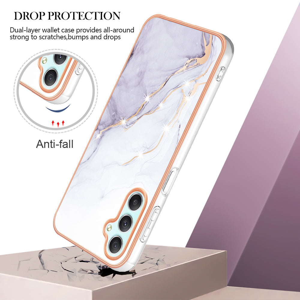 YB IMD Series-2 For Samsung Galaxy A24 4G Electroplating Cover IMD Marble Pattern Phone Case TPU Shell