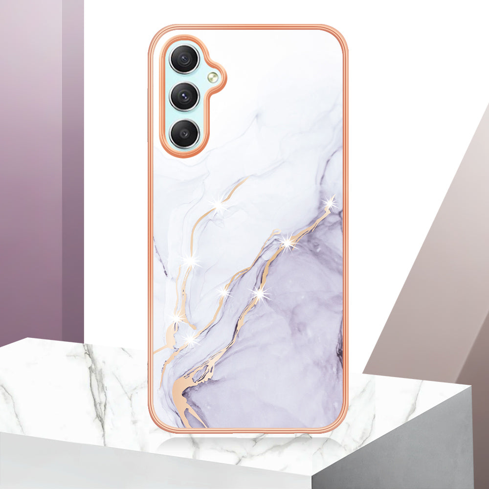 YB IMD Series-2 For Samsung Galaxy A24 4G Electroplating Cover IMD Marble Pattern Phone Case TPU Shell