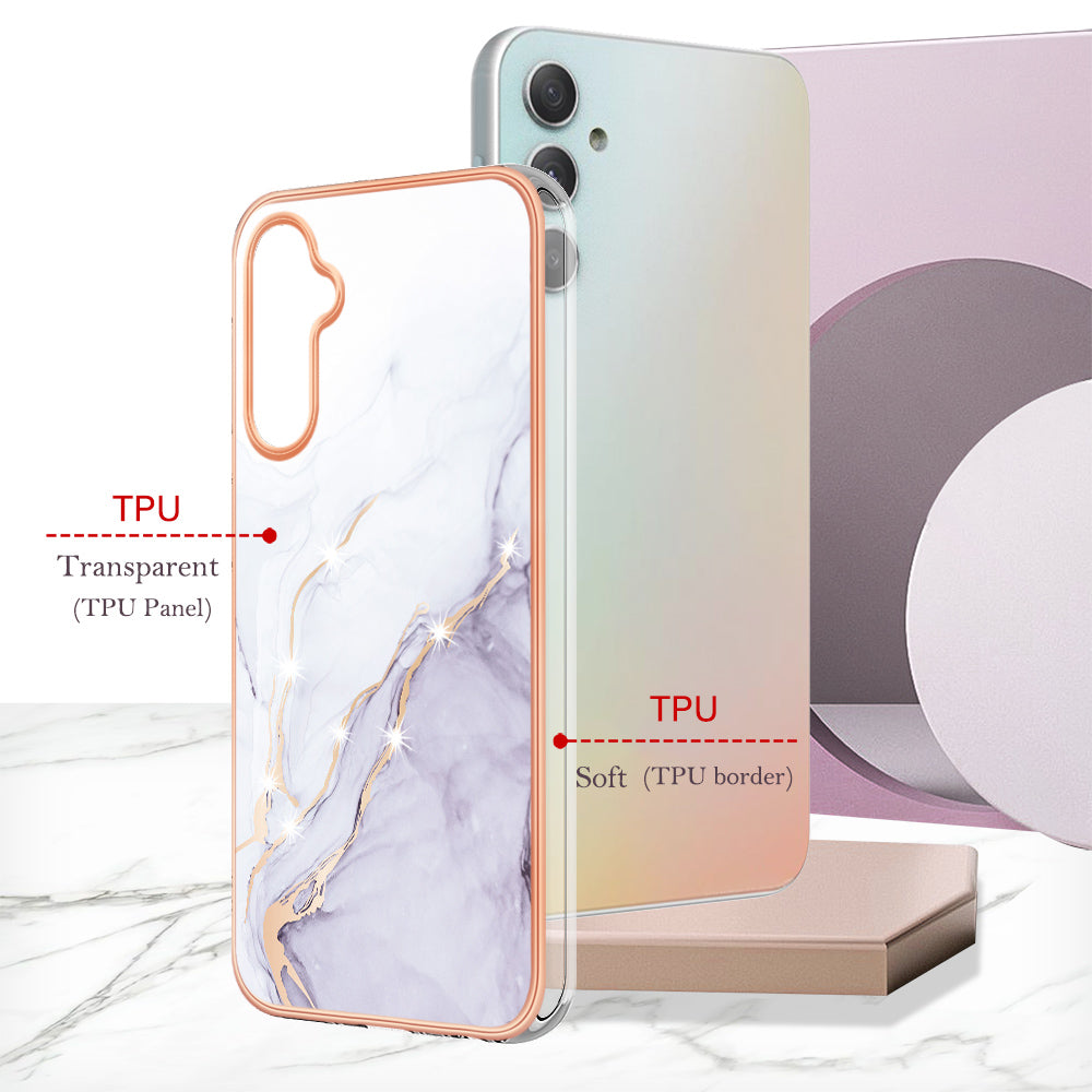 YB IMD Series-2 For Samsung Galaxy A24 4G Electroplating Cover IMD Marble Pattern Phone Case TPU Shell