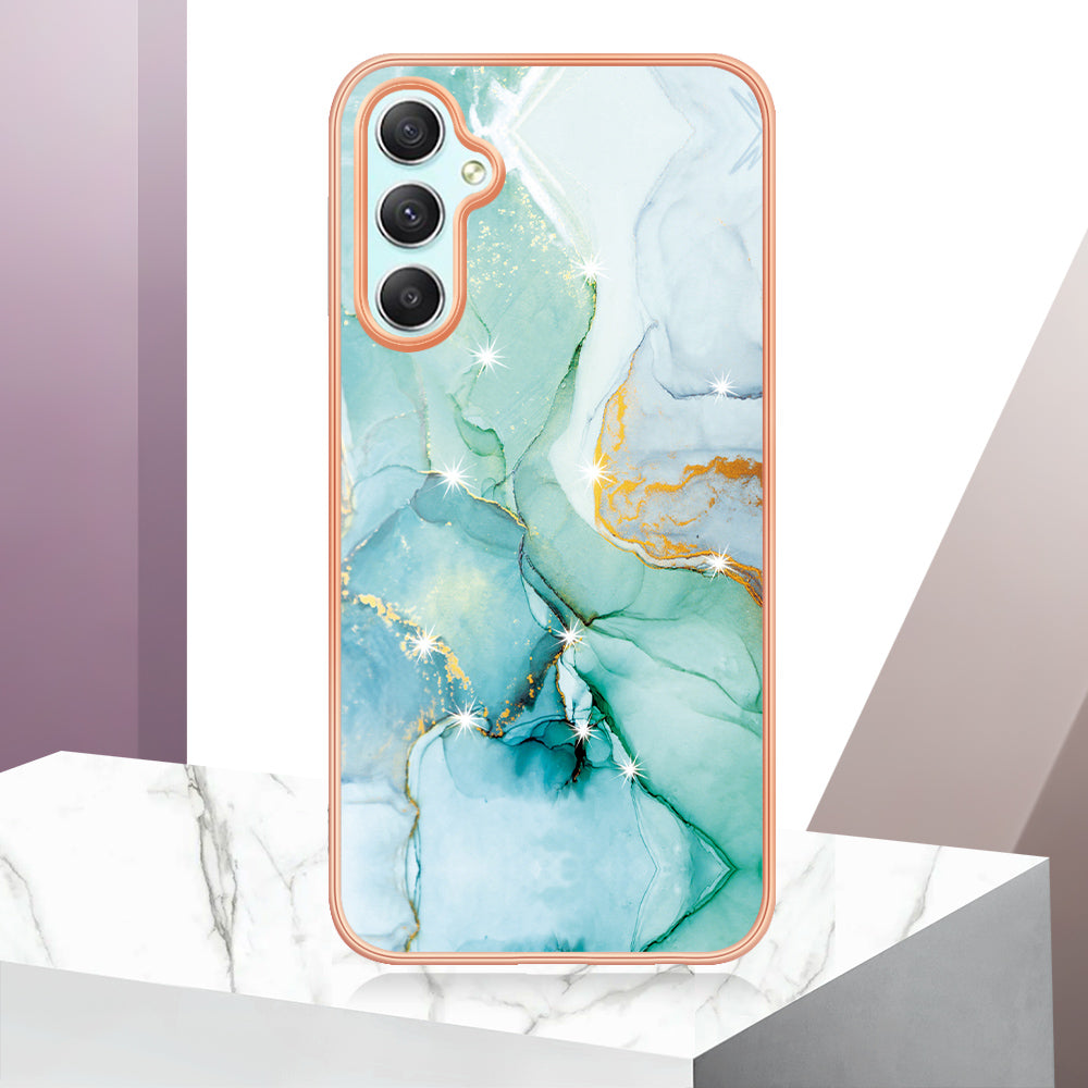 YB IMD Series-2 For Samsung Galaxy A24 4G Electroplating Cover IMD Marble Pattern Phone Case TPU Shell