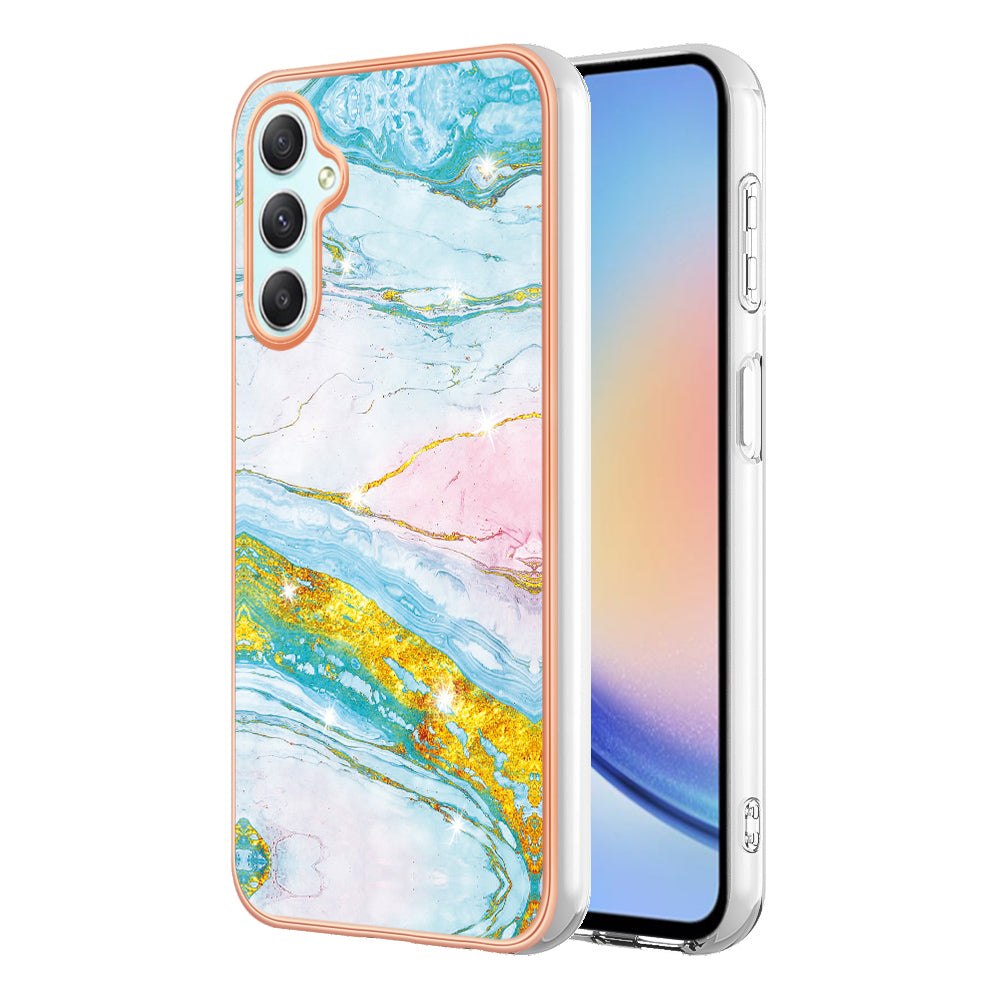 YB IMD Series-2 For Samsung Galaxy A24 4G Electroplating Cover IMD Marble Pattern Phone Case TPU Shell
