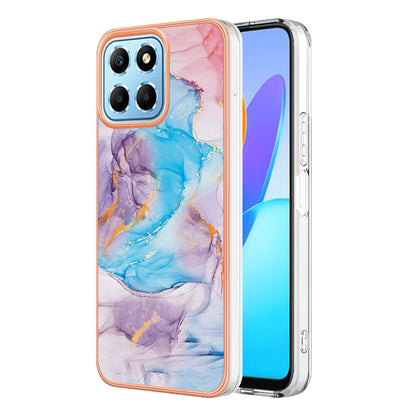YB IMD Series-1 Electroplating Phone Case for Honor X8 5G Marble Floral Pattern TPU Protective Cover