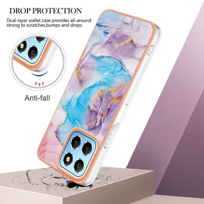 YB IMD Series-1 Electroplating Phone Case for Honor X8 5G Marble Floral Pattern TPU Protective Cover