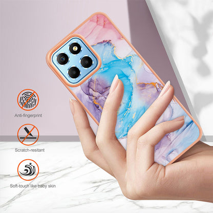 YB IMD Series-1 Electroplating Phone Case for Honor X8 5G Marble Floral Pattern TPU Protective Cover