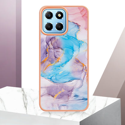 YB IMD Series-1 Electroplating Phone Case for Honor X8 5G Marble Floral Pattern TPU Protective Cover