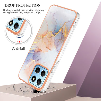 YB IMD Series-1 Electroplating Phone Case for Honor X8 5G Marble Floral Pattern TPU Protective Cover
