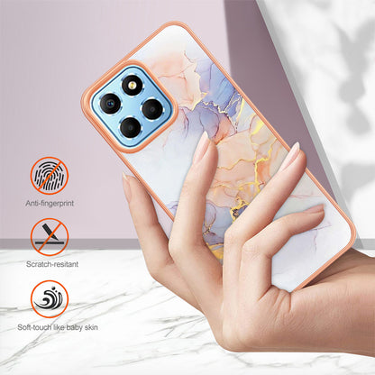 YB IMD Series-1 Electroplating Phone Case for Honor X8 5G Marble Floral Pattern TPU Protective Cover