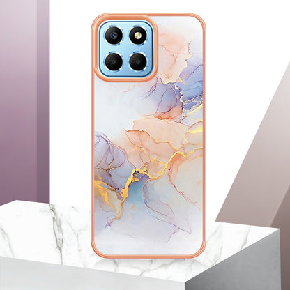 YB IMD Series-1 Electroplating Phone Case for Honor X8 5G Marble Floral Pattern TPU Protective Cover