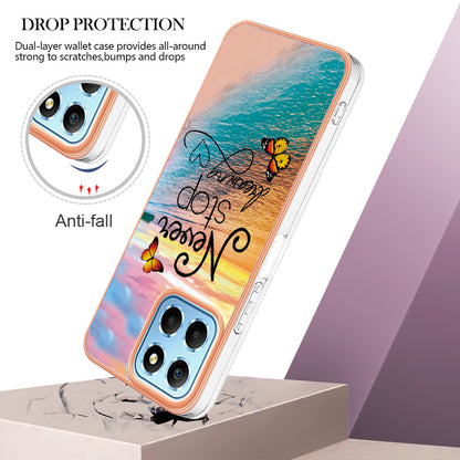 YB IMD Series-1 Electroplating Phone Case for Honor X8 5G Marble Floral Pattern TPU Protective Cover