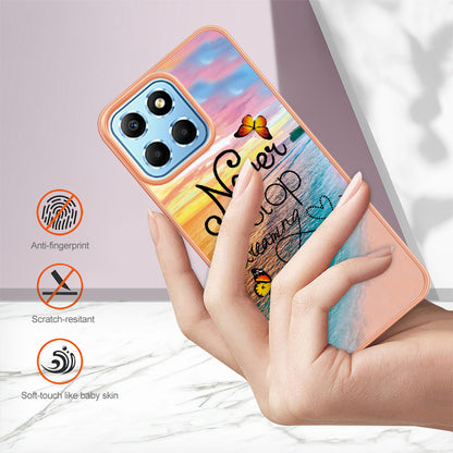 YB IMD Series-1 Electroplating Phone Case for Honor X8 5G Marble Floral Pattern TPU Protective Cover