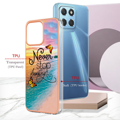YB IMD Series-1 Electroplating Phone Case for Honor X8 5G Marble Floral Pattern TPU Protective Cover