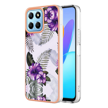 YB IMD Series-1 Electroplating Phone Case for Honor X8 5G Marble Floral Pattern TPU Protective Cover