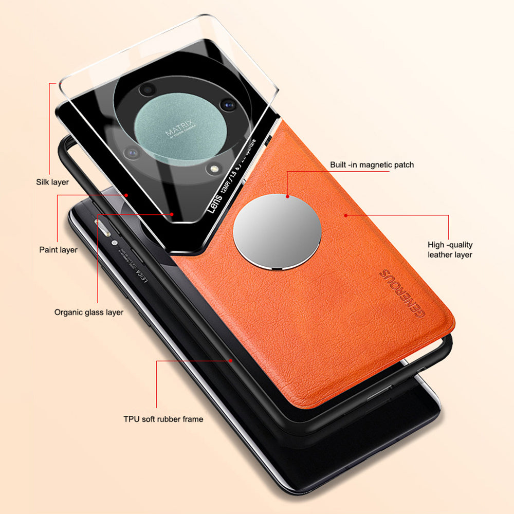 TPU + PC + PU Leather Phone Cover for Honor X9a 5G Slim Phone Case Support Magnetic Car Mount