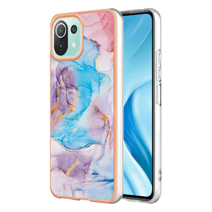 YB IMD Series-1 Phone Back Protector for Xiaomi Mi 11 Lite 4G / 5G / 11 Lite 5G NE Marble Floral Pattern Electroplating TPU Cover