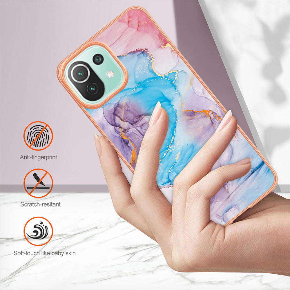 YB IMD Series-1 Phone Back Protector for Xiaomi Mi 11 Lite 4G / 5G / 11 Lite 5G NE Marble Floral Pattern Electroplating TPU Cover