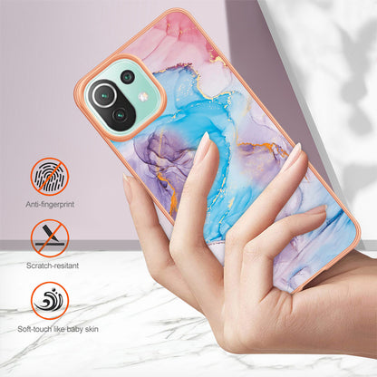 YB IMD Series-1 Phone Back Protector for Xiaomi Mi 11 Lite 4G / 5G / 11 Lite 5G NE Marble Floral Pattern Electroplating TPU Cover