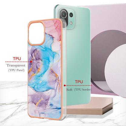 YB IMD Series-1 Phone Back Protector for Xiaomi Mi 11 Lite 4G / 5G / 11 Lite 5G NE Marble Floral Pattern Electroplating TPU Cover