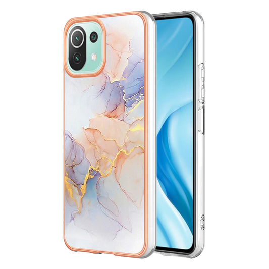 YB IMD Series-1 Phone Back Protector for Xiaomi Mi 11 Lite 4G / 5G / 11 Lite 5G NE Marble Floral Pattern Electroplating TPU Cover