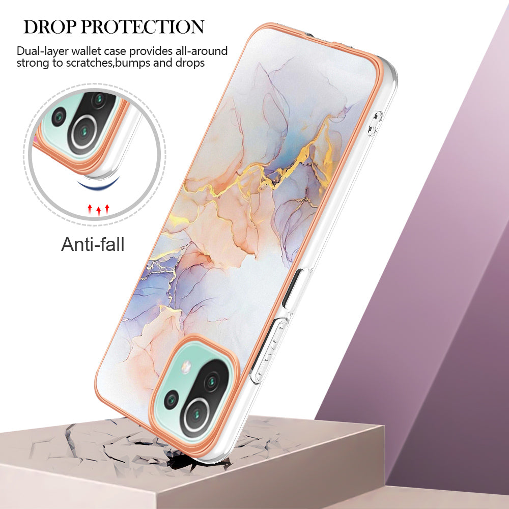 YB IMD Series-1 Phone Back Protector for Xiaomi Mi 11 Lite 4G / 5G / 11 Lite 5G NE Marble Floral Pattern Electroplating TPU Cover
