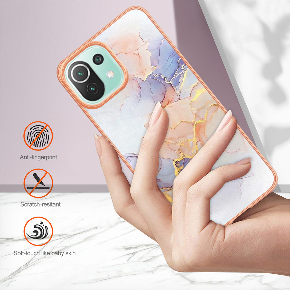 YB IMD Series-1 Phone Back Protector for Xiaomi Mi 11 Lite 4G / 5G / 11 Lite 5G NE Marble Floral Pattern Electroplating TPU Cover