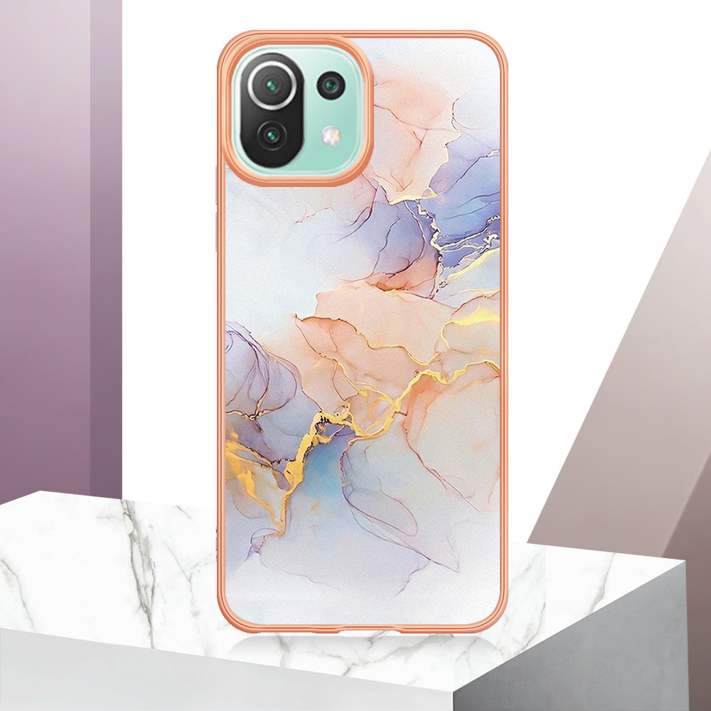 YB IMD Series-1 Phone Back Protector for Xiaomi Mi 11 Lite 4G / 5G / 11 Lite 5G NE Marble Floral Pattern Electroplating TPU Cover
