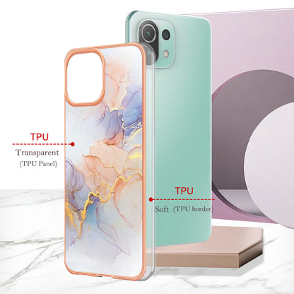 YB IMD Series-1 Phone Back Protector for Xiaomi Mi 11 Lite 4G / 5G / 11 Lite 5G NE Marble Floral Pattern Electroplating TPU Cover