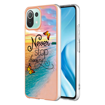 YB IMD Series-1 Phone Back Protector for Xiaomi Mi 11 Lite 4G / 5G / 11 Lite 5G NE Marble Floral Pattern Electroplating TPU Cover