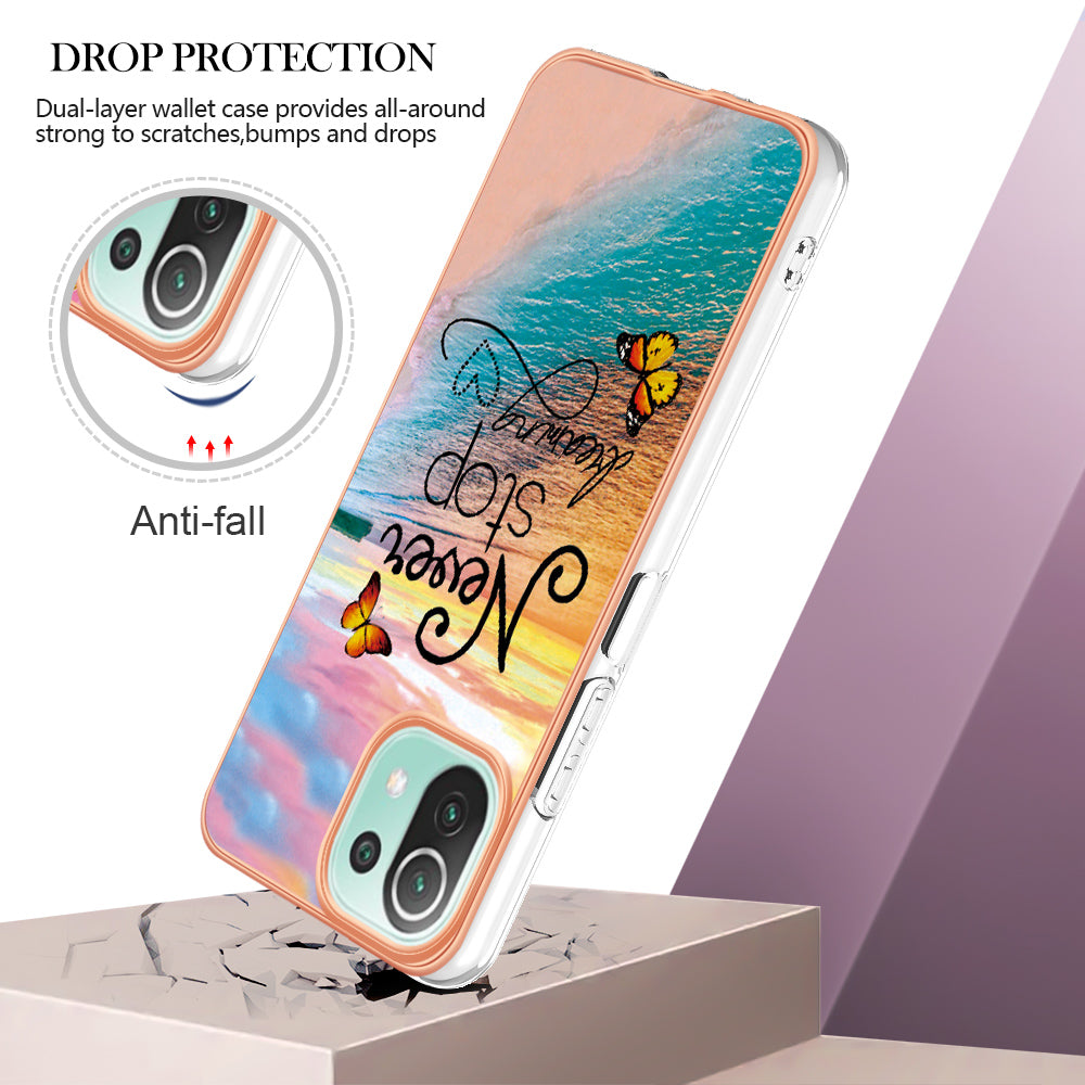 YB IMD Series-1 Phone Back Protector for Xiaomi Mi 11 Lite 4G / 5G / 11 Lite 5G NE Marble Floral Pattern Electroplating TPU Cover