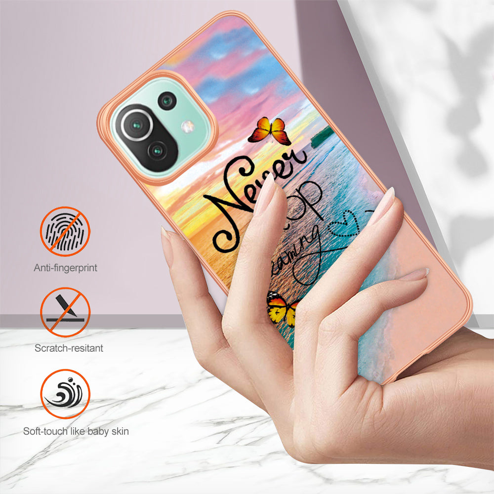 YB IMD Series-1 Phone Back Protector for Xiaomi Mi 11 Lite 4G / 5G / 11 Lite 5G NE Marble Floral Pattern Electroplating TPU Cover