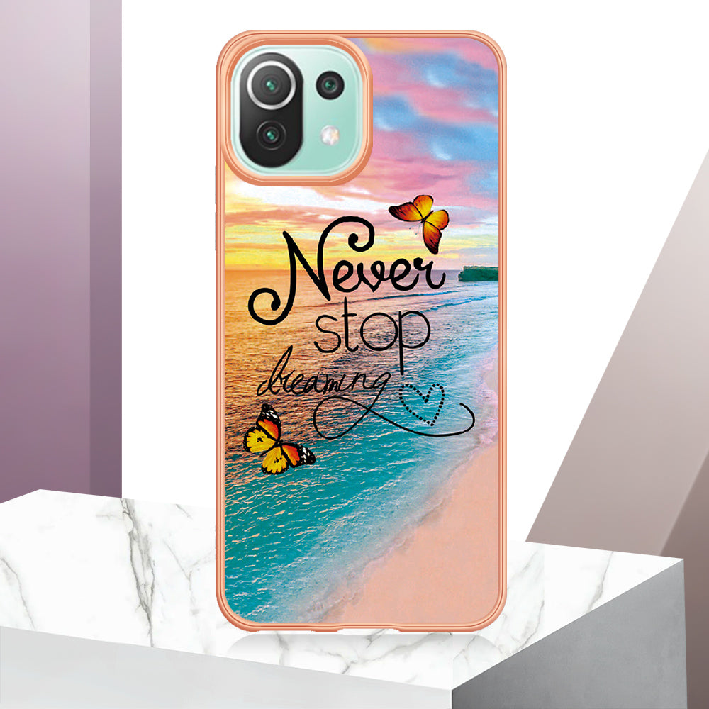 YB IMD Series-1 Phone Back Protector for Xiaomi Mi 11 Lite 4G / 5G / 11 Lite 5G NE Marble Floral Pattern Electroplating TPU Cover