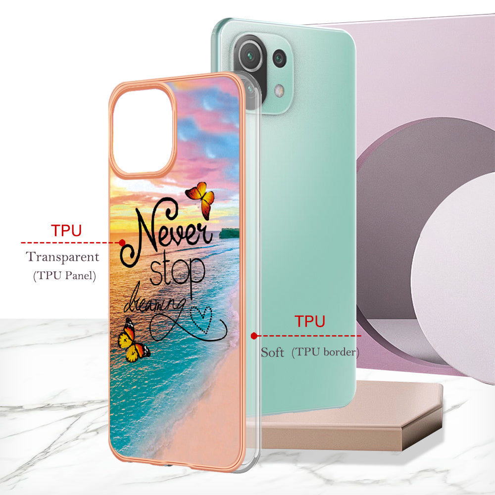 YB IMD Series-1 Phone Back Protector for Xiaomi Mi 11 Lite 4G / 5G / 11 Lite 5G NE Marble Floral Pattern Electroplating TPU Cover