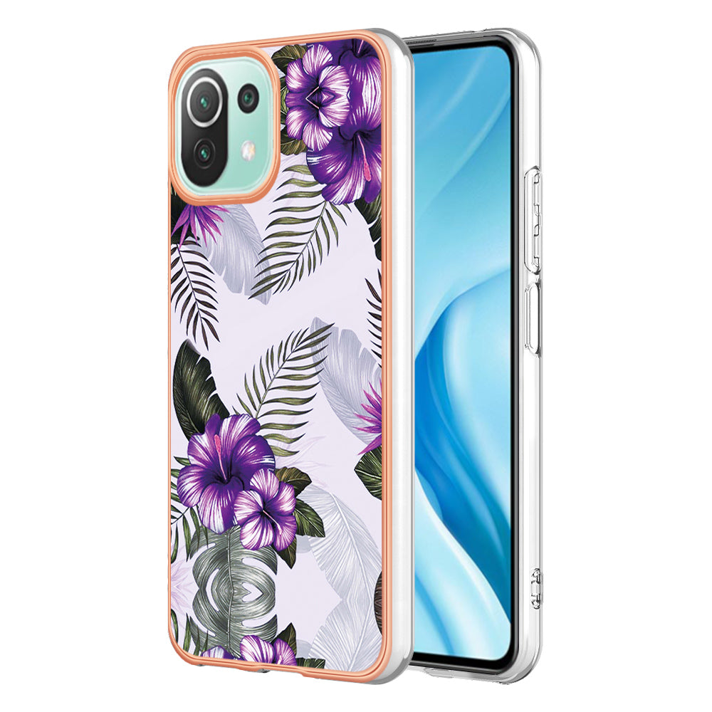 YB IMD Series-1 Phone Back Protector for Xiaomi Mi 11 Lite 4G / 5G / 11 Lite 5G NE Marble Floral Pattern Electroplating TPU Cover