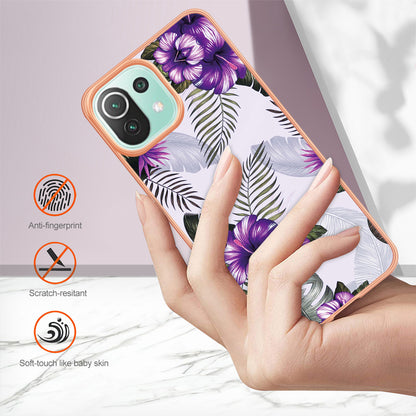 YB IMD Series-1 Phone Back Protector for Xiaomi Mi 11 Lite 4G / 5G / 11 Lite 5G NE Marble Floral Pattern Electroplating TPU Cover