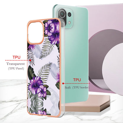 YB IMD Series-1 Phone Back Protector for Xiaomi Mi 11 Lite 4G / 5G / 11 Lite 5G NE Marble Floral Pattern Electroplating TPU Cover