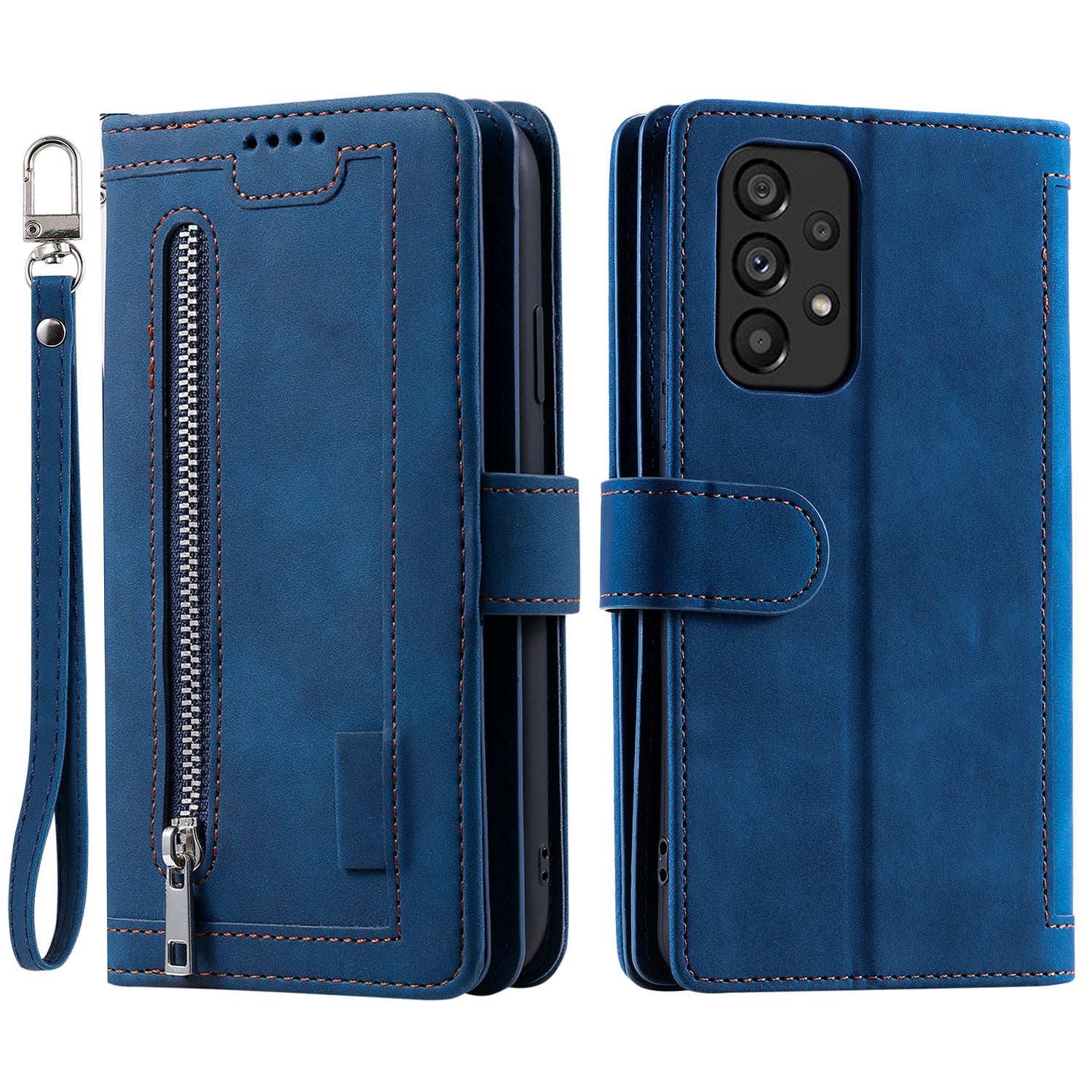 PU Leather Phone Case For Samsung Galaxy A33 5G , Zipper Pocket 9 Card Slots Phone Shell Cover