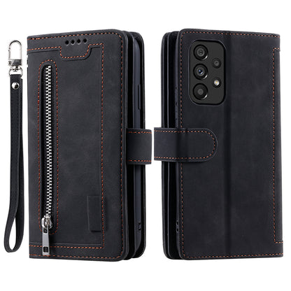 PU Leather Phone Case For Samsung Galaxy A33 5G , Zipper Pocket 9 Card Slots Phone Shell Cover