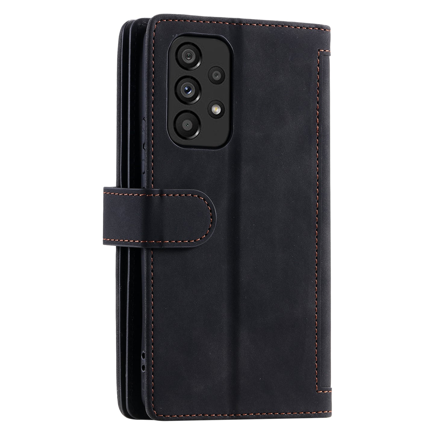 PU Leather Phone Case For Samsung Galaxy A33 5G , Zipper Pocket 9 Card Slots Phone Shell Cover