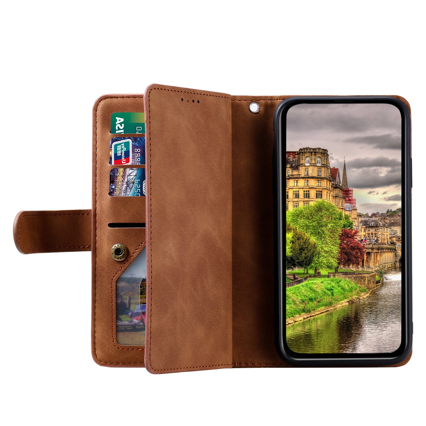 PU Leather Phone Case For Samsung Galaxy A33 5G , Zipper Pocket 9 Card Slots Phone Shell Cover