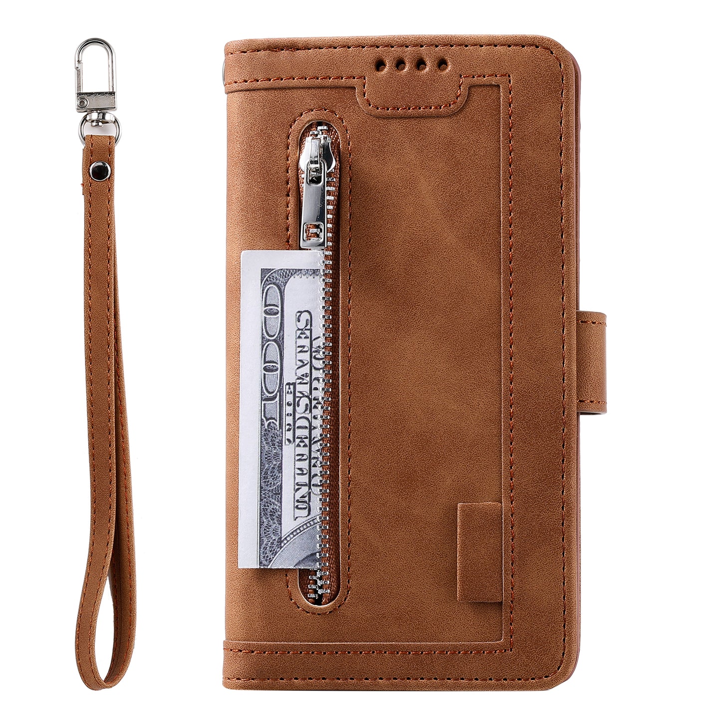 PU Leather Phone Case For Samsung Galaxy A33 5G , Zipper Pocket 9 Card Slots Phone Shell Cover