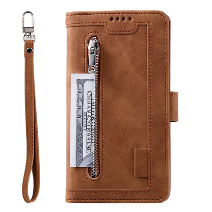 PU Leather Phone Case For Samsung Galaxy A33 5G , Zipper Pocket 9 Card Slots Phone Shell Cover