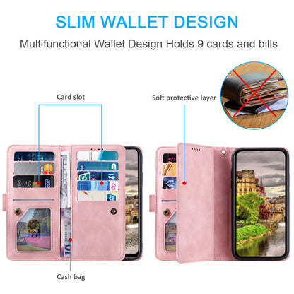 PU Leather Phone Case For Samsung Galaxy A33 5G , Zipper Pocket 9 Card Slots Phone Shell Cover