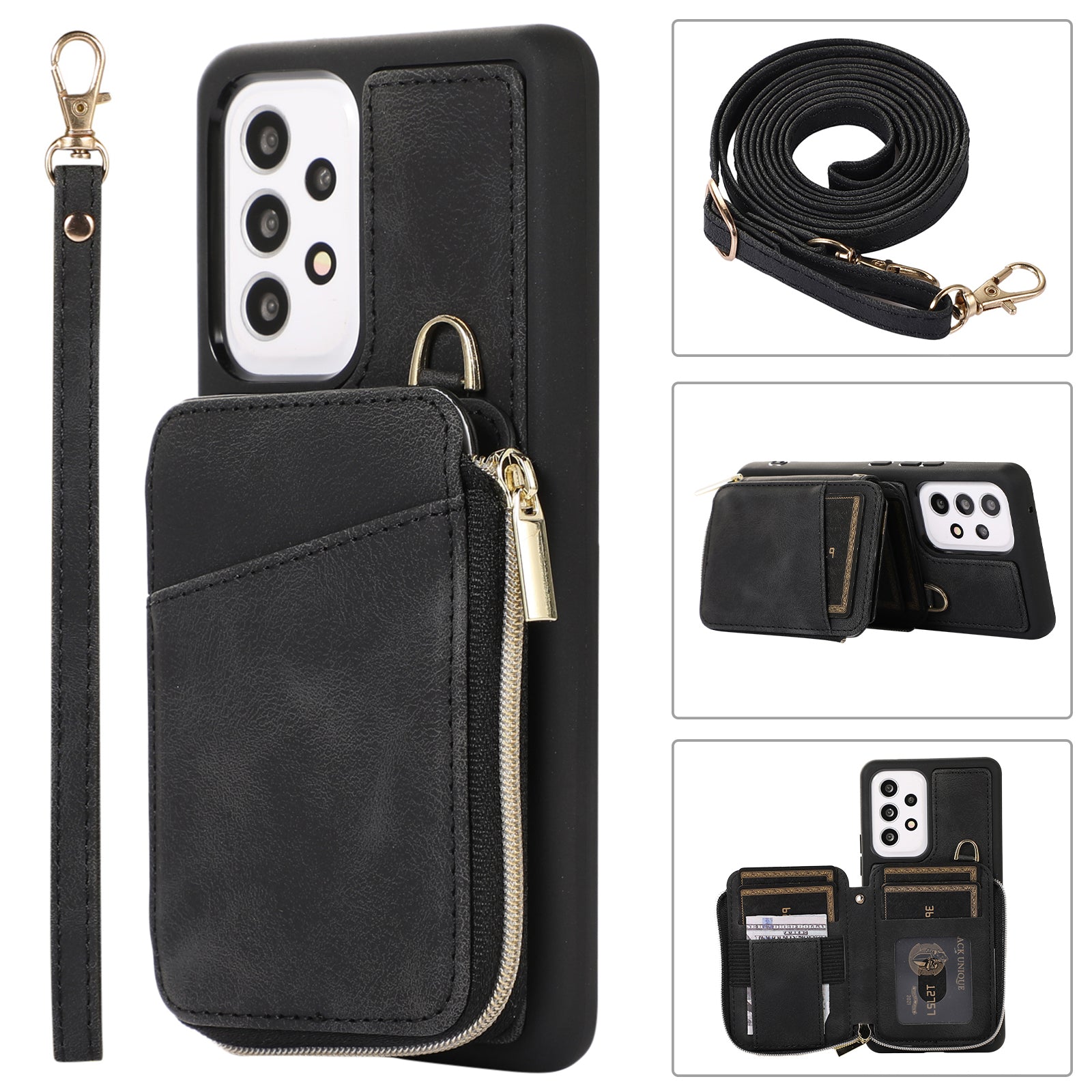 For Samsung Galaxy A13 4G / A13 5G / M13 5G / A04s 4G / A04 4G Zipper Phone Case PU Leather+TPU Kickstand Phone Cover