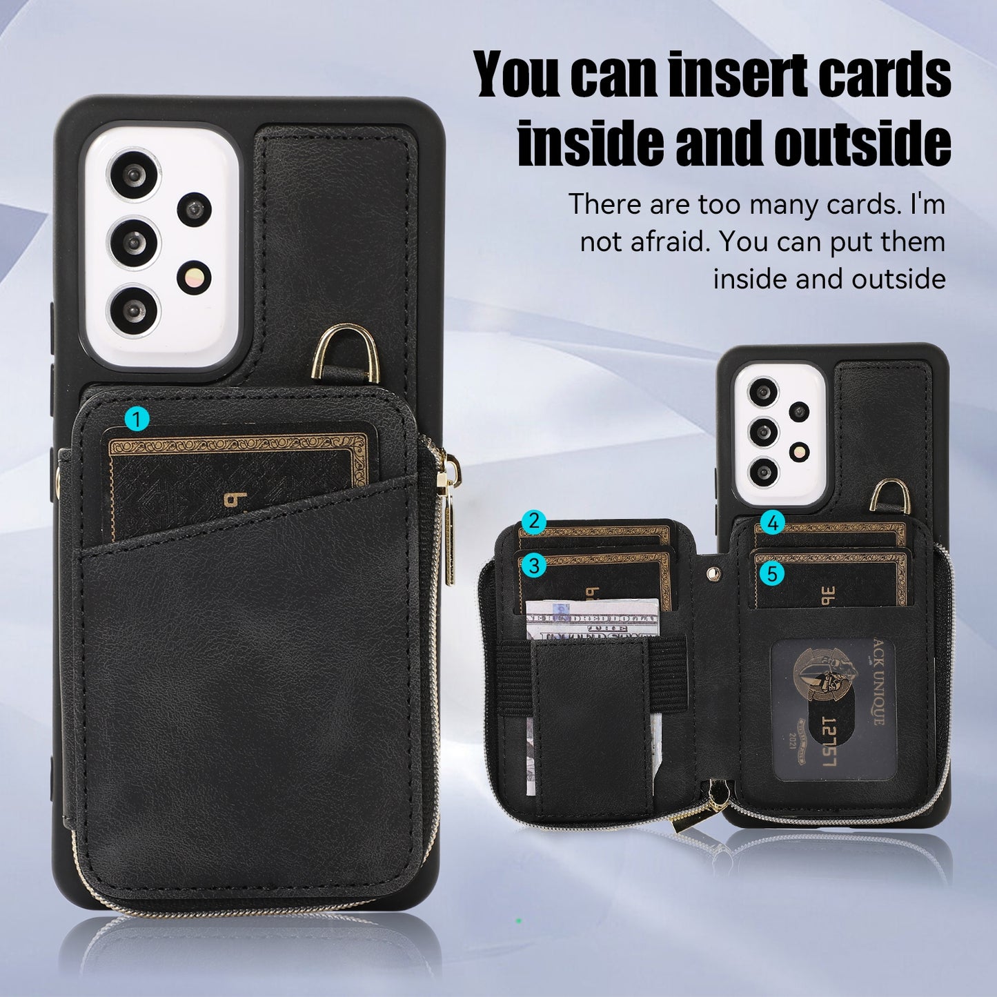 For Samsung Galaxy A13 4G / A13 5G / M13 5G / A04s 4G / A04 4G Zipper Phone Case PU Leather+TPU Kickstand Phone Cover